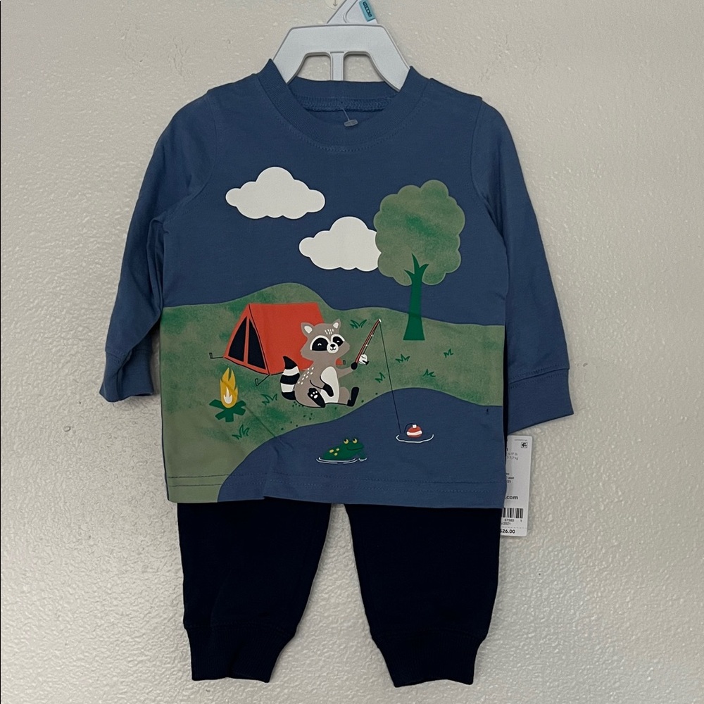 NWT Carters Blue Raccoon Fishing Graphic Baby Outfit sz 6 months